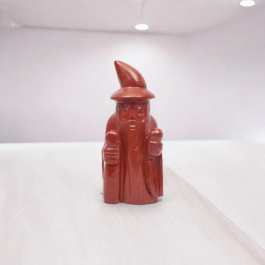 4" Red Jasper Wizard Statue Figurine for Home Decoration