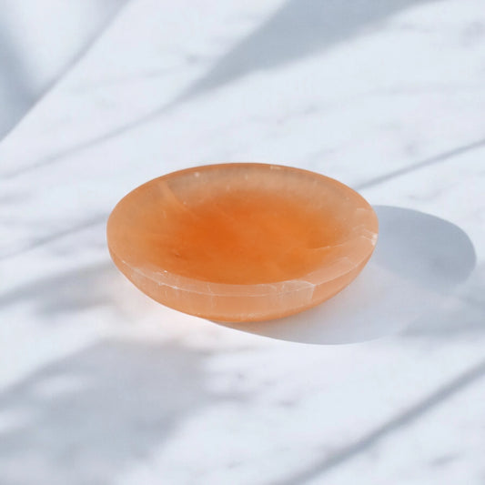 5.75" Orange Selenite Round Bowl, Crystal for Cleansing & Charging