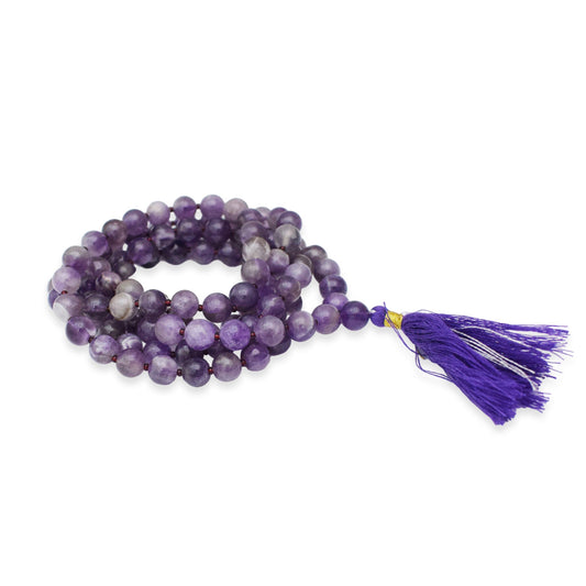 Natural Amethyst Mala 8 mm Round beads, Natural Healing Stone for Japa 108 Beads