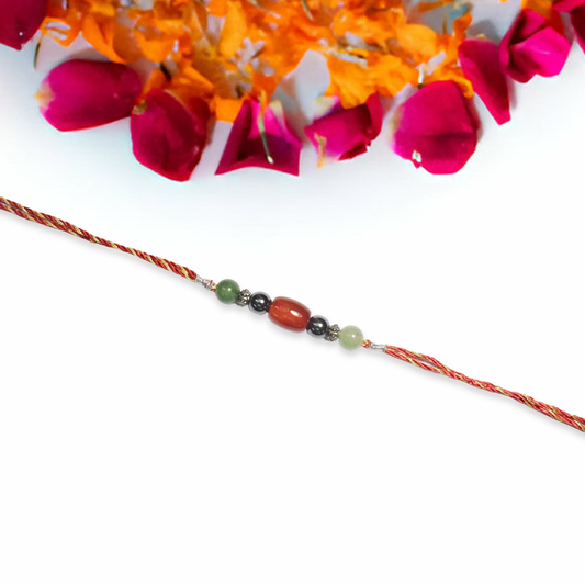 Crystals Rakhi For Stability, Happiness & Good Luck (Carnelian+Hematite+Aventurine) D No. R-01