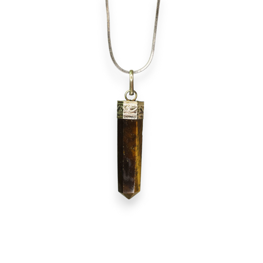 Tiger Eye Bullet/Pencil Shape Crystal Stone Pendant Locket