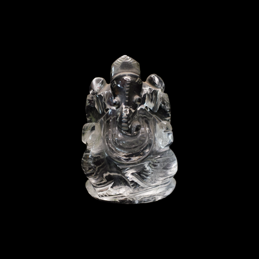 Clear Quartz Crystal Ganesha - 7.36 cm Handcrafted Figurine (140-150 Gram)