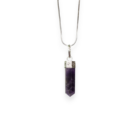 Amethyst Bullet/Pencil Shape Crystal Stone Pendant Locket