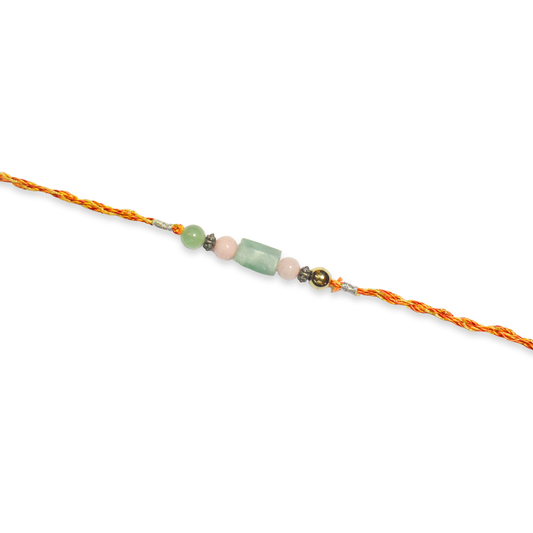 Crystals Rakhi For Bond b/w brother & sister ( Flourite+ Rose Quartz+ Aventurine ) D No. R-09