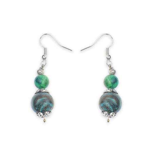 Crysophase & Azurite Drop Dangle Earrings