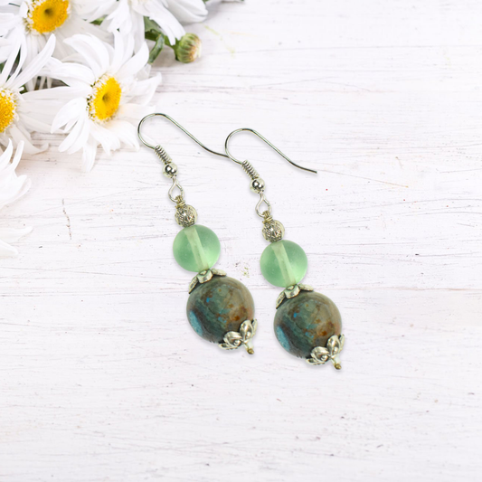 Flourite & Crysophase Drop Dangle Earrings