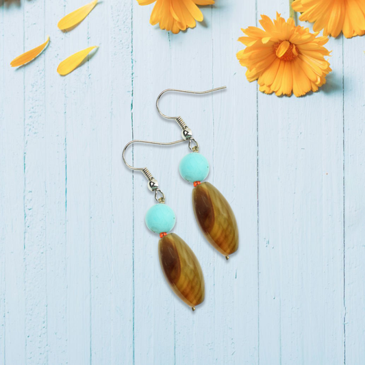 Turquoise & Carnelian Drop Dangle Earrings