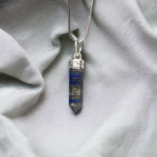 Lapis Lazuli Bullet/Pencil Shape Crystal Stone Pendant Locket