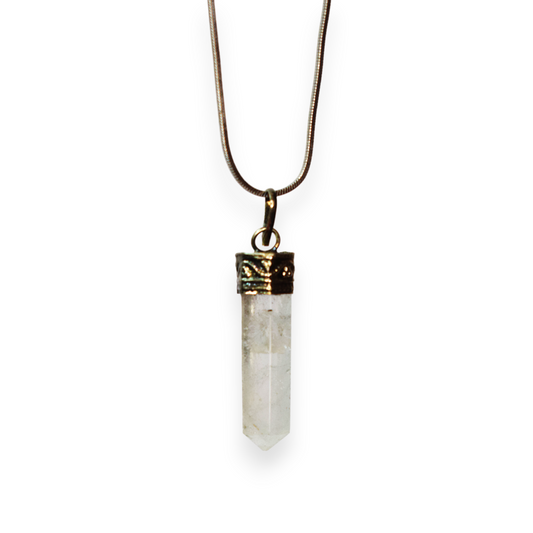 Clear Quartz Bullet/Pencil Shape Crystal Stone Pendant Locket