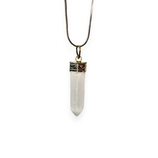 Selenite Bullet/Pencil Shape Crystal Stone Pendant Locket