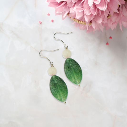 Rose Quartz & Green Aventurine Drop Dangle Earrings