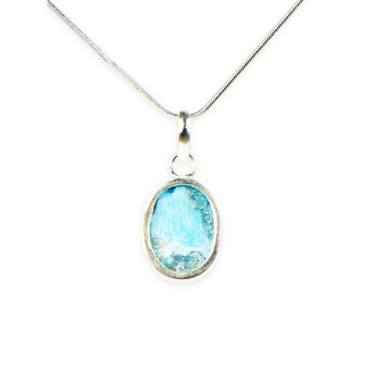 Blue Howlite Stone German Silver Oval Pendant With Chain