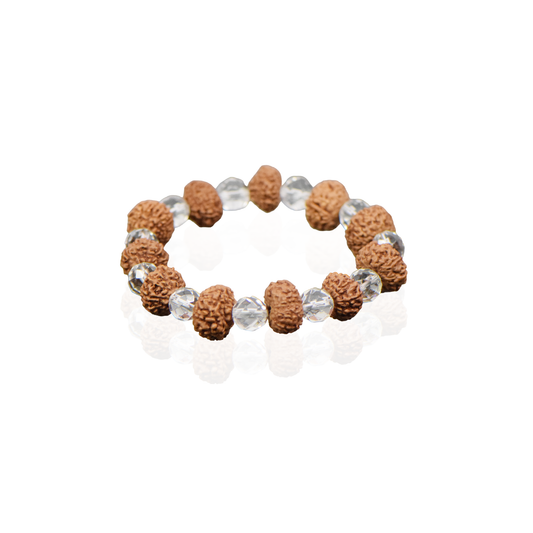 Natural 10 Mukhi Nepali Rudraksha + Sphatik Bracelet (14mm)