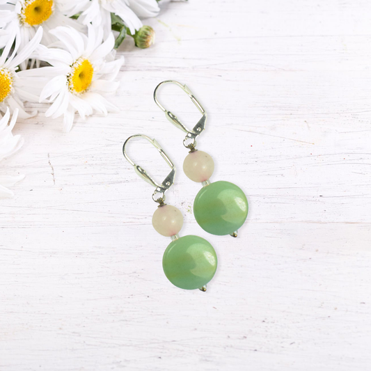 Rose Quartz & Green Aventurine Drop Dangle Earrings