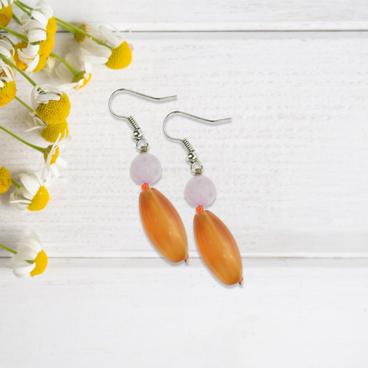 Amethyst & Carnelian Drop Dangle Earrings