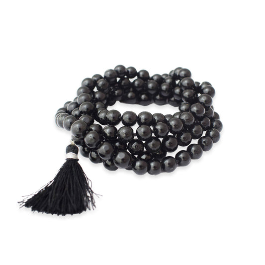 Natural Black Tourmaline Mala 8 mm Round beads, Natural Healing Stone for Japa 108 Beads