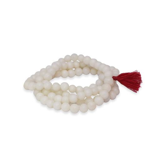 Natural White Agate Mala 8 mm Round beads, Natural Healing Stone for Japa 108 Beads