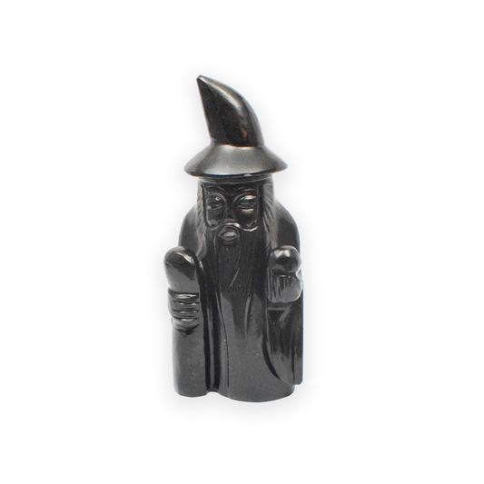 4" Black Obsidian Wizard Statue Figurine for Home Decoration