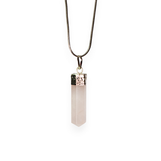 Rose Quartz Bullet/Pencil Shape Crystal Stone Pendant Locket