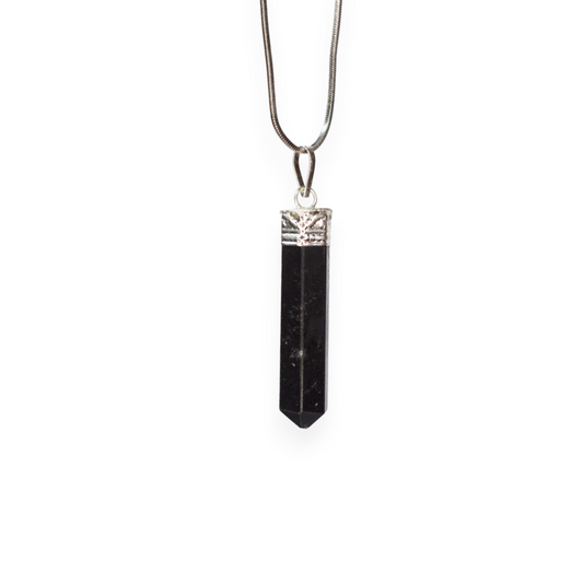 Black Tourmaline Bullet/Pencil Shape Crystal Stone Pendant Locket