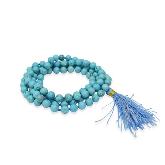 Turquoise Mala (Howlite Firoja Heated Treated) 8 mm Round beads, Healing Stone for Japa 108 Beads