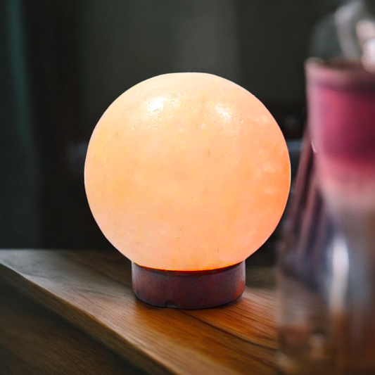 Globe Himalayan Rock Salt Lamp with Wooden Base