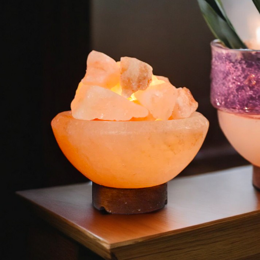 Firebowl Himalayan Rock Salt Lamp with Wooden Base
