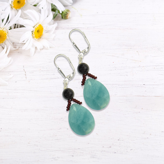 Amazonite & Garnet Drop Dangle Earrings