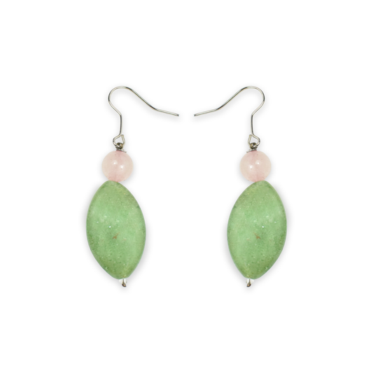 Green Aventurine & Rose Quartz Drop Dangle Earrings