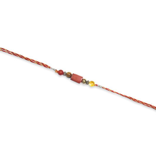 Crystals Rakhi For Prosperity & Stability ( Carnelian+ Tiger+ Jasper+ Pyrite+ Citrine ) D No. R-15