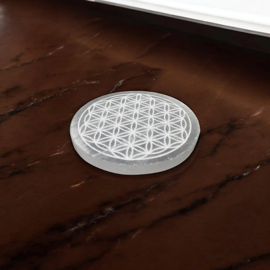 3.25" Selenite Flower Grid Round Charging Plate