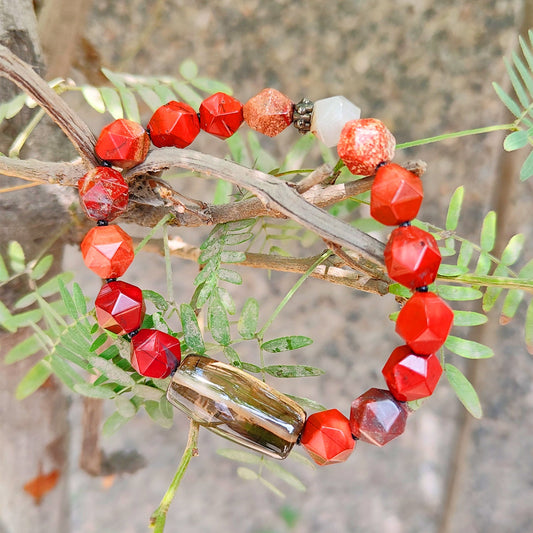 Crystal Bracelet for Stablity | Combination Bracelet | Red Jasper + Smoky Quarts