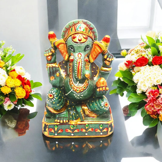 6"Green Aventurine Ganesha Idol Showpieces - 1270 Gm (Approx)