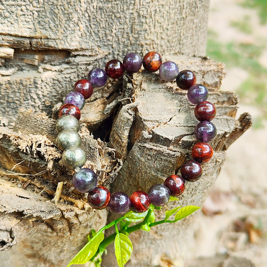 Crystal Bracelet for Blocked/Pending Money | Combination Bracelet | Pyrite + Amethyst + Red Tiger Eye