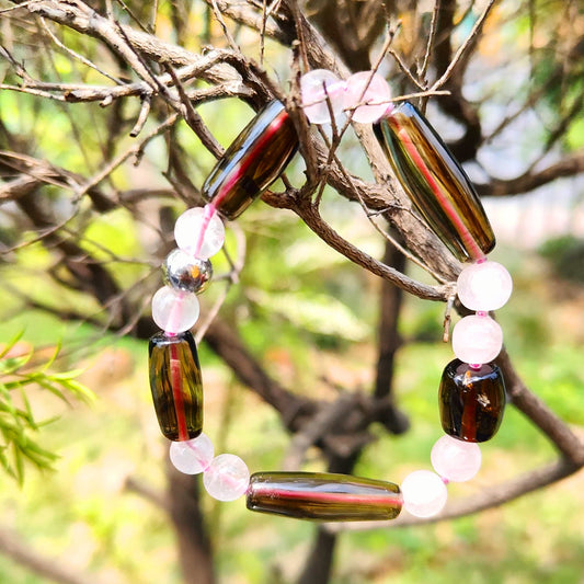 2 In 1 Natural Crystal Bracelet | Rose Quarts + Smoky Quarts