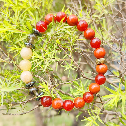 5 In 1 Natural Crystal Bracelet | Red Jasper + Carnelian + Smoky + Hematite + Citrine