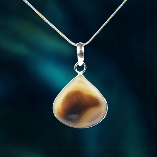 Agate Stone German Silver Pear Pendant With Chain