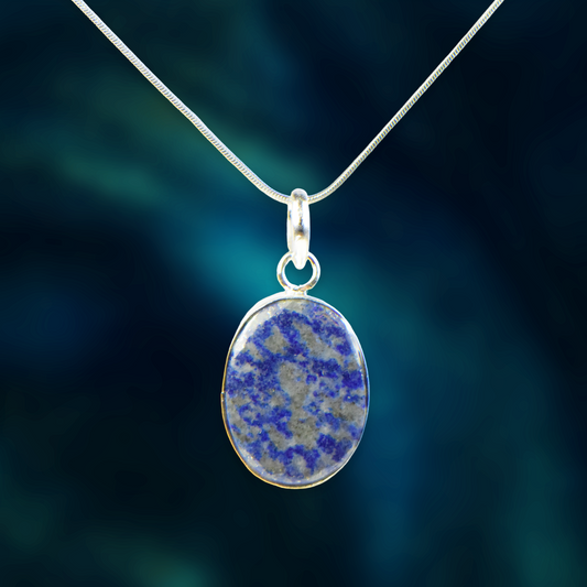 Lapis Lazuli Stone German Silver Oval-Pendant With Chain