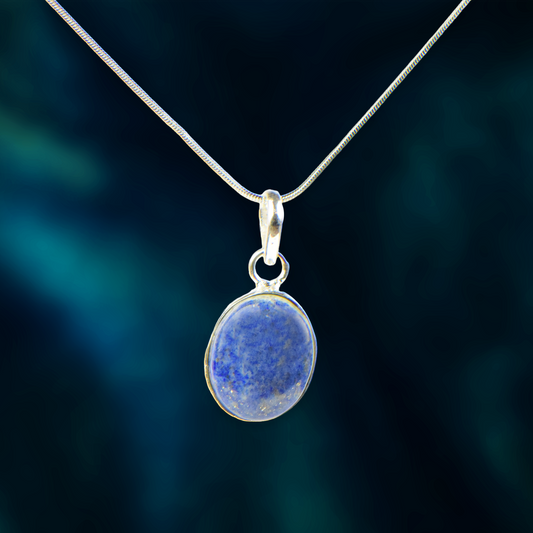 Lapis Lazuli Stone German Silver Oval Pendant With Chain