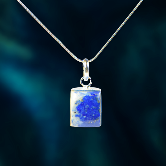 Lapis Lazuli Stone German Silver Square Pendant With Chain