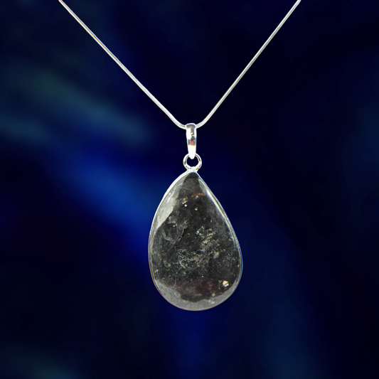 Black Tourmaline Stone German Silver Pear-Pendant With Chain