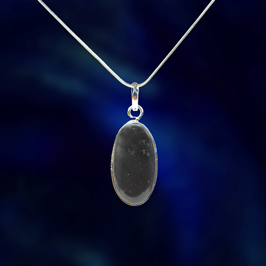 Black Obsidian Stone German Silver Oval Pendant With Chain