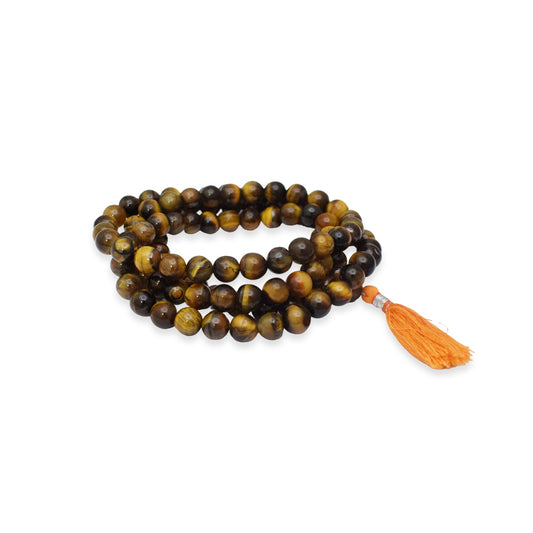 Natural Tiger Eye Mala 8 mm Round beads, Natural Healing Stone for Japa 108 Beads