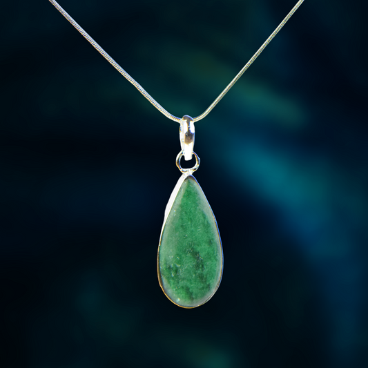 Green Aventurine Stone German Silver Pear-Pendant With Chain