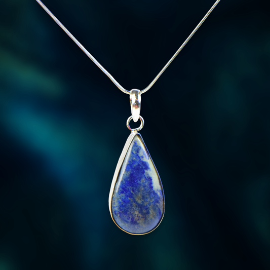 Lapis Lazuli Stone German Silver Pear Pendant With Chain