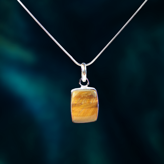 Tiger Eye Stone German Silver Square Pendant With Chain