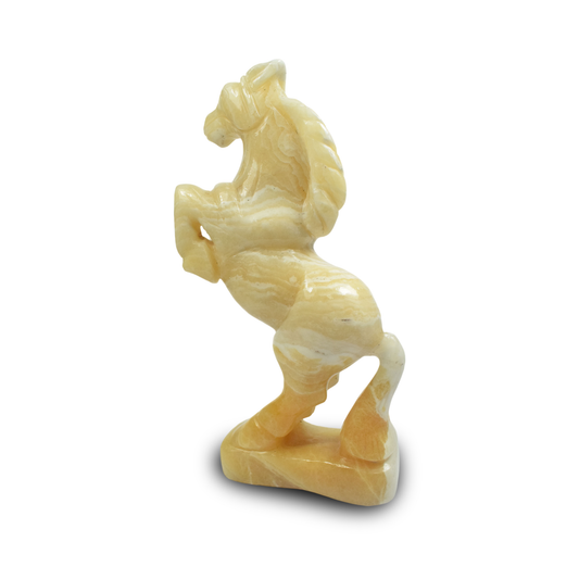 9" Yelllow Calcite Horse Sculpture Hand Carved-1268gm(Approx)