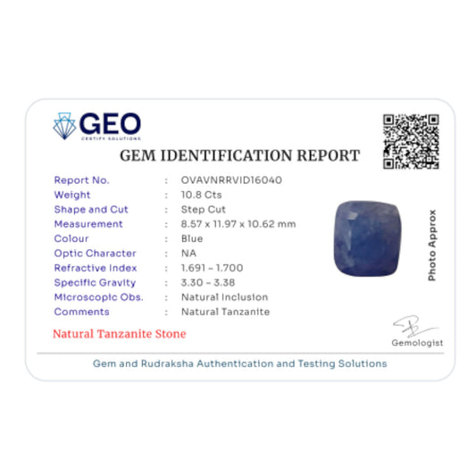 Natural Tanzanite - 10.8 Carat