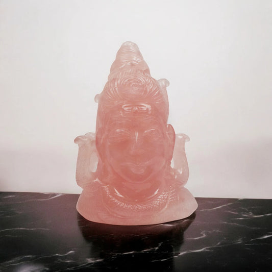 6.5'' Rose Quartz Shiva Head Crystal Idol Showpieces-1492 Gm (Approx.) Statue Figurine for Home Decoration