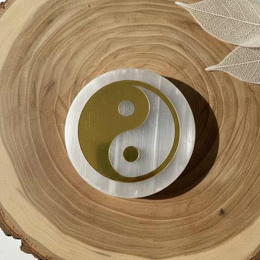 Yin Yang selenite Golden Circle plate